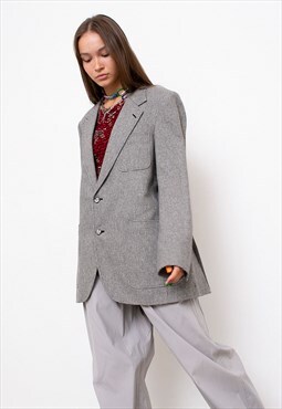 Vintage Wool Blazer Jacket Grey Oversized 90s