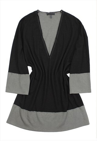 VINTAGE JIL SANDER BLACK/GREY WOOL MAXI T-SHIRT DRESS