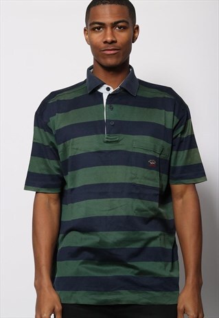 VINTAGE PAUL & SHARK STRIPED POLO SHIRT GREEN AND BLUE