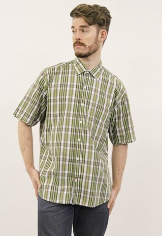 VINTAGE GREEN AND BROWN CHECKED TOMMY HILFIGER SHIRT
