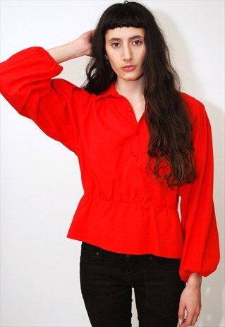 BISHOP SLEEVE TOP (M/L) VINTAGE 60S SHIRT BLOUSE LOOSE MOD