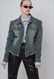 VINTAGE Y2K  FITTED ZIP UP STRETCHY DENIM JACKET IN BLUE S