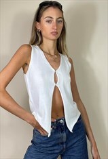 Vintage Y2K 00's Knitted Waistcoat Top Summer White 