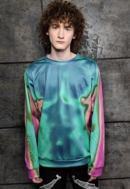 Body print sweatshirt thermal top raver jumper in acid green