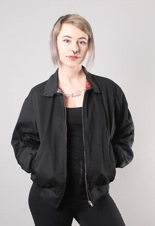 VINTAGE 90S BLACK HARRINGTON BOMBER JACKET