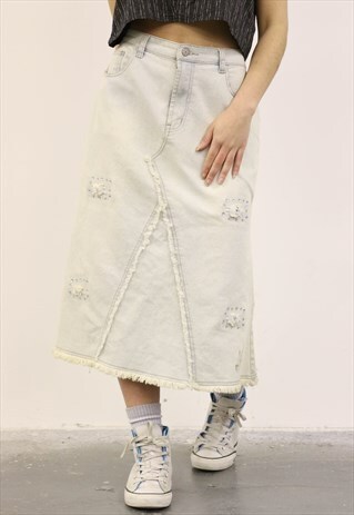 VINTAGE 1990S ACID WASH BLUE DENIM SKIRT