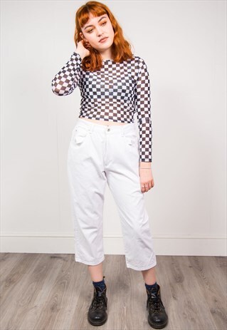 VINTAGE 90'S WHITE DENIM HIGH WAIST CROPPED MOM JEANS