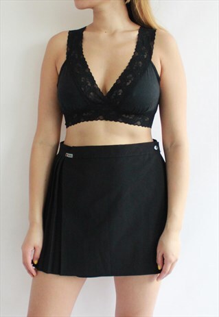 VINTAGE BLACK PLEATED MINI SKIRT