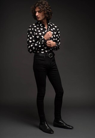 MENS BLACK & WHITE HEART BREAKER HEART SHIRT