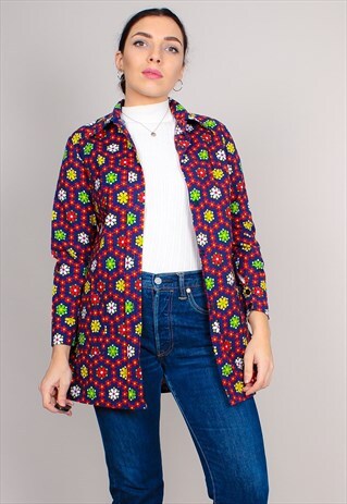 VINTAGE 70S ABSTRACT FLORAL PRINT SHIRT