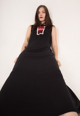 HIPPIE LONG BLACK ELASTICATED DRESS