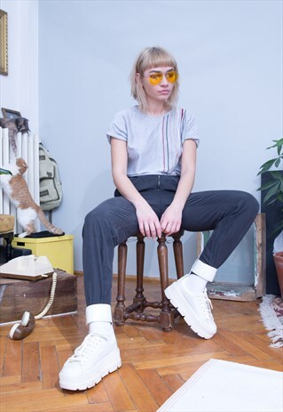 STRIPPED GRAY SILKY T-SHIRT