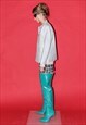 90'S VINTAGE TRENDY SLIM FIT LEATHER JACKET IN PASTEL MINT