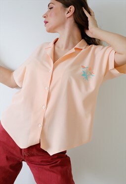 Vintage Shirt Embroidered Cottagecore Blouse Pastel 80s Top