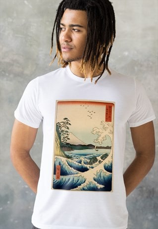 JAPANESE UKIYO-E ART TRADITIONAL HIROSHIGE WAVE T SHIRT MEN