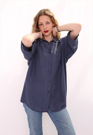 80S OVERSIZED BLUE SHIRT SHIRT SLEEVES
