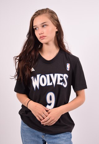 VINTAGE ADIDAS NBA WOLVES 9 T-SHIRT TOP BLACK