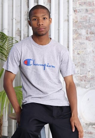 VINTAGE CHAMPION BIG LOGO SPELLOUT T-SHIRT GREY
