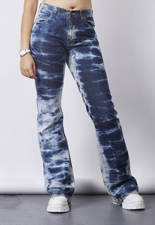 VINTAGE 90'S BLEACH TIE-DYE FLARED JEANS