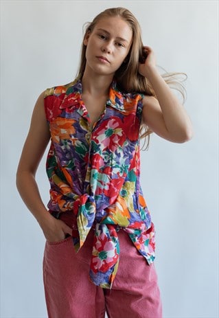 VINTAGE 90S GRUNGE FESTIVAL SLEEVELESS BLOUSE IN FLOWER