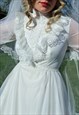 VINTAGE 1970S WHITE RUFFLED FRONT WEDDING DRESS BY CEREMONIA
