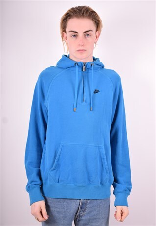NIKE MENS VINTAGE HOODIE JUMPER MEDIUM BLUE 90'S