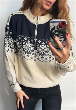 Zip neck Vintage Scandinavian Sweater Pullover Small