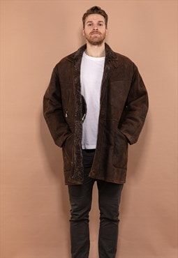 Vintage 90's Men Casual Sheepskin Coat in Brown