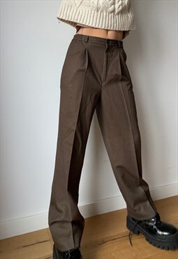 Vintage Coffee Brown Cotton Suit Trousers