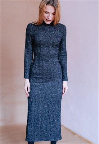VINTAGE 70S GREY BODY CON DRESS