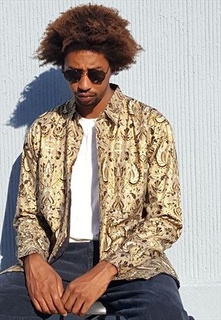 90S FESTIVAL LUXURY INDONESIAN METALLIC PATTERN SHIRT JACKET