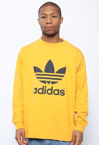 VINTAGE ADIDAS BIG LOGO LONG SLEEVE T-SHIRT YELLOW