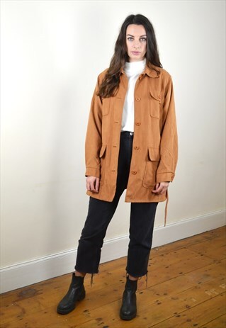 1997 VINTAGE ST MICHAEL BROWN FAUX SUEDE CHORE JACKET