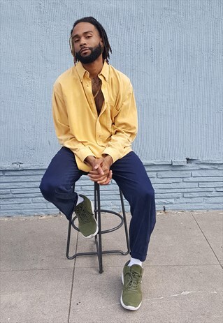 90S MINIMALIST SKATER YELLOW CORDUROY OXFORD SHIRT XL