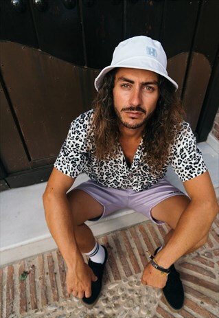 HANDMADE BUCKET HAT IN WHITE WITH LOGO EMBROIDERY