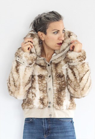 VINTAGE 1990S MORGAN FAUX FUR HIGH NECK JACKET