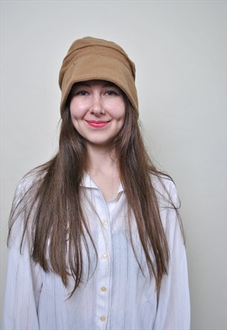 Minimalist cloche hat in beige color, 90's womens casual 