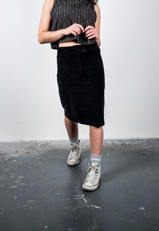 VINTAGE 1990S BLACK CORDUROY PENCIL SKIRT