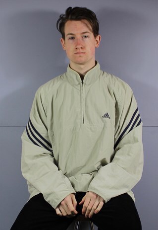 VINTAGE ADIDAS 1/4 ZIP WATERPROOF WINDBREAKER JACKET IN BEIG