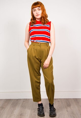 VINTAGE 90'S OLIVE GREEN HIGH WAIST TAPERED TROUSERS