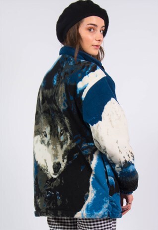 VINTAGE 90'S WOLF PRINT FLEECE JACKET