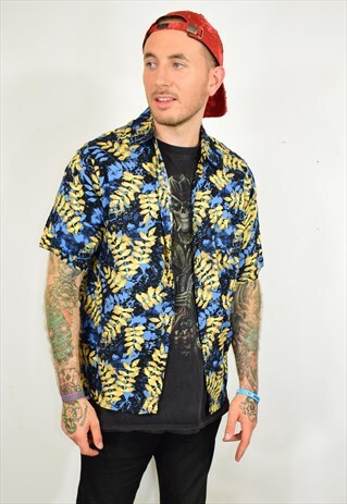 VINTAGE 90S BLUE TROPICAL HAWAIIAN PRINT FESTIVAL SHIRT