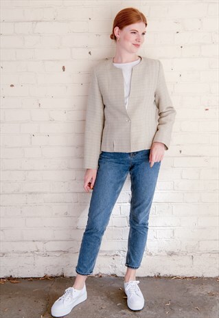90'S VINTAGE JEAN MUIR LIGHT BEIGE CROPPED BLAZER JACKET