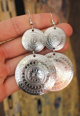 FAIRTRADE SILVER BOHO MANDALA DISC EARRINGS