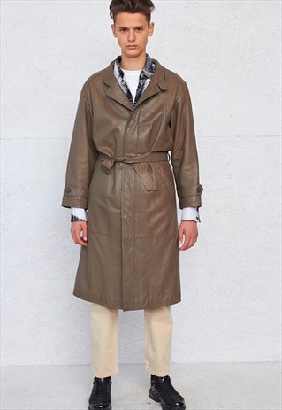 VINTAGE BROWN LEATHER TRENCH COAT