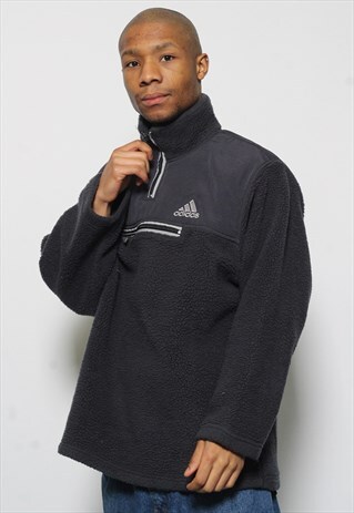 VINTAGE ADIDAS 1/4 ZIP 3M SHERPA LOGO FLEECE BLUE