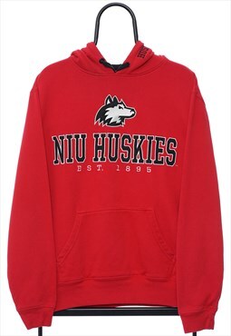 Vintage NIU Huskies Spellout Red Hoodie Mens