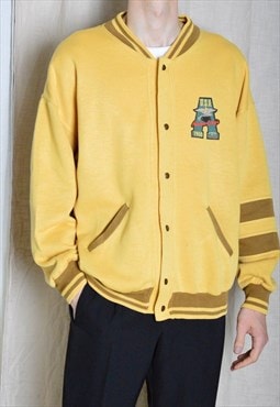 Vintage 60s Mustard Yellow College Cardigan Varsity Jacket