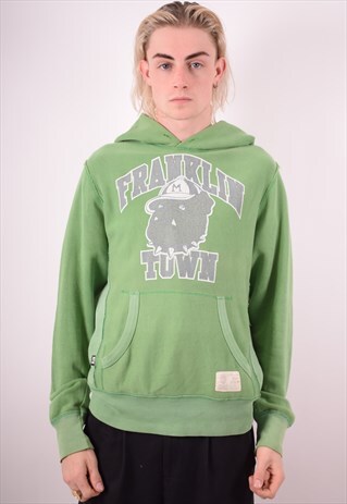 MENS VINTAGE HOODIE JUMPER SMALL GREEN 90S