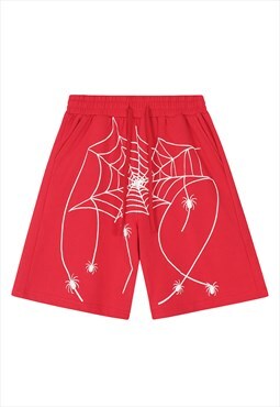 Spider web board shorts premium Gothic patch pants in pink